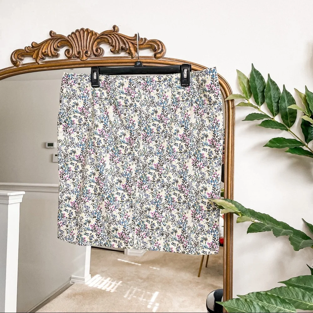 J. Jill Live-In Chino Ditsy Floral Pencil Skirt in Seasalt Size 14P